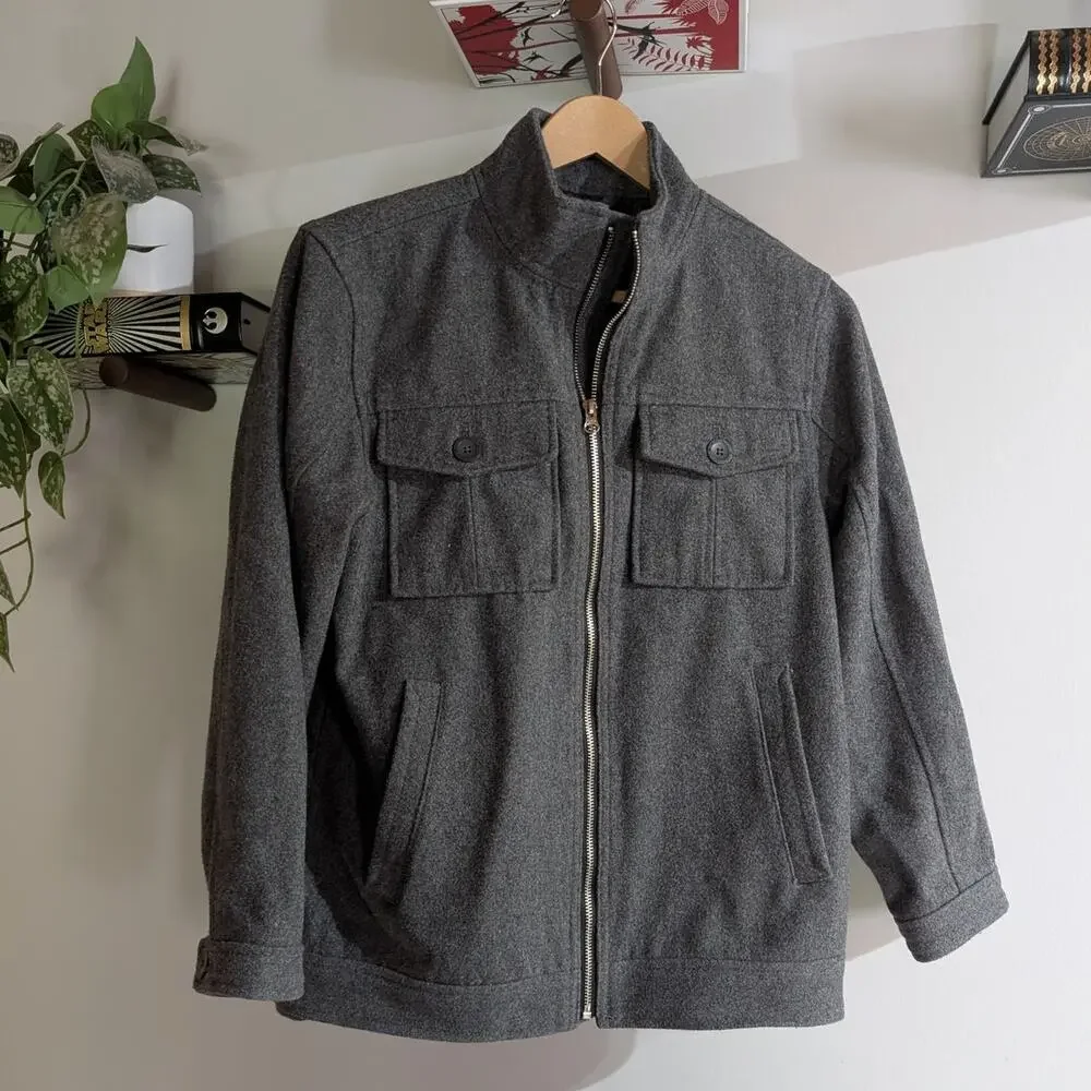 Old Navy Kids L (10-12) Wool Blend Moto Jacket Charcoal Gray